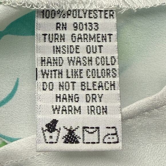 Bob Mackie Top 1X Wearable Art White Green Blue Leaf Print Button Up Career - Picture 7 of 8